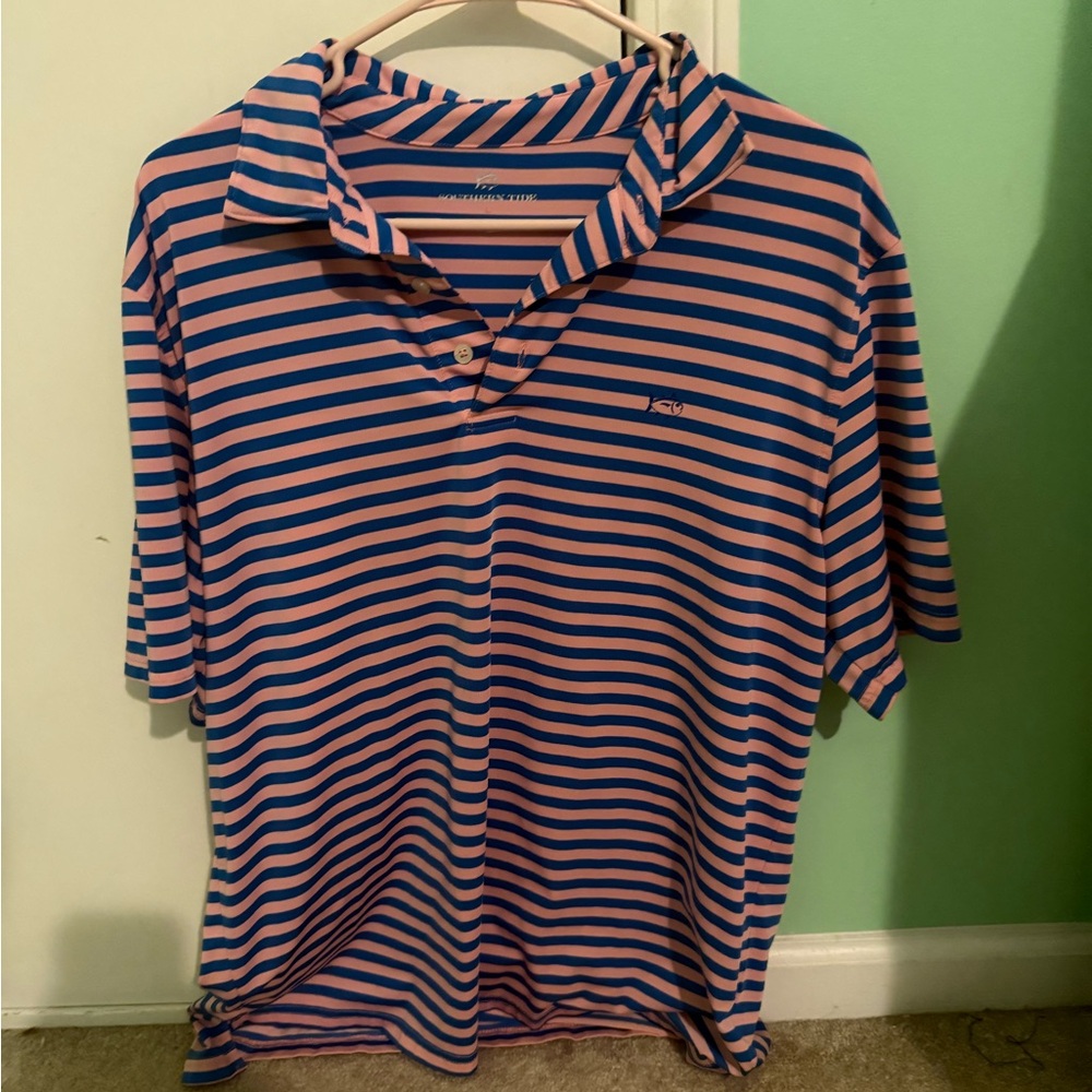 Southern Tide Blue and Pink Striped Polo